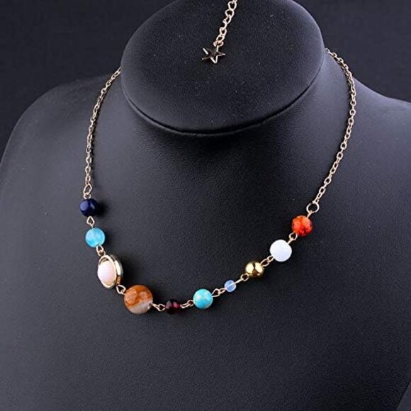 Solar System Space Aligned Planet Star Science Teacher Astronomy Necklace GOLD - Picture 4 of 4